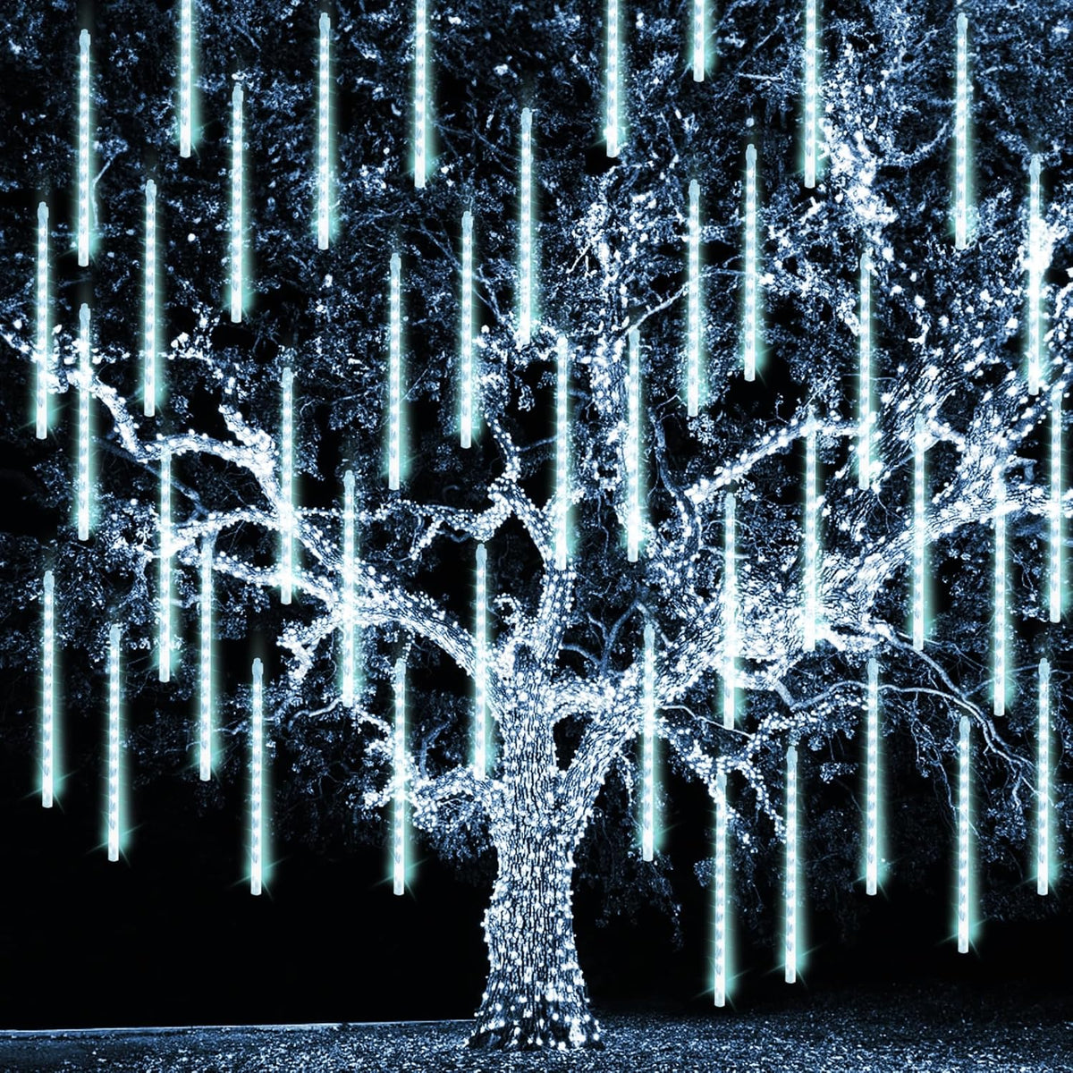 TW SHINE White Christmas Meteor Shower Lights Outdoor, 288LED 12" 8 Tubes Waterproof Christmas Lights Outdoor Plug in, Snow Falling Rain Icicle Xmas Light Decorations, White