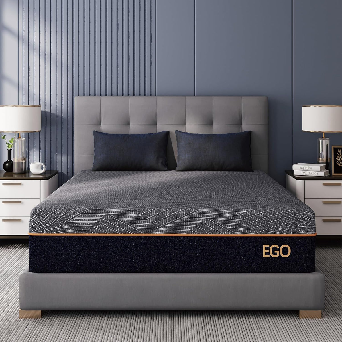 EGOHOME 12 Inch King Memory Foam Mattress for Back Pain, Cooling Copper Gel Bed in a Box, Foam Made in USA, CertiPUR-US Certified, Therapeutic Medium Firm, 76x80x12 Black