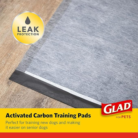 Glad for Pets Black Charcoal Puppy Pads, 23"x23" Disposable Pee Pad That Absorbs & Neutralizes Urine Instantly, Activated Carbon Training Pads For Dogs, Potty Training Supplies - 100 Count