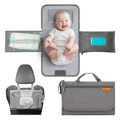 Kopi Baby Portable Diaper Changing Pad - Grey, Classic, 7.35 x 11.5 inches, Foldable, Infant Travel Station Kit, Newborn Gift