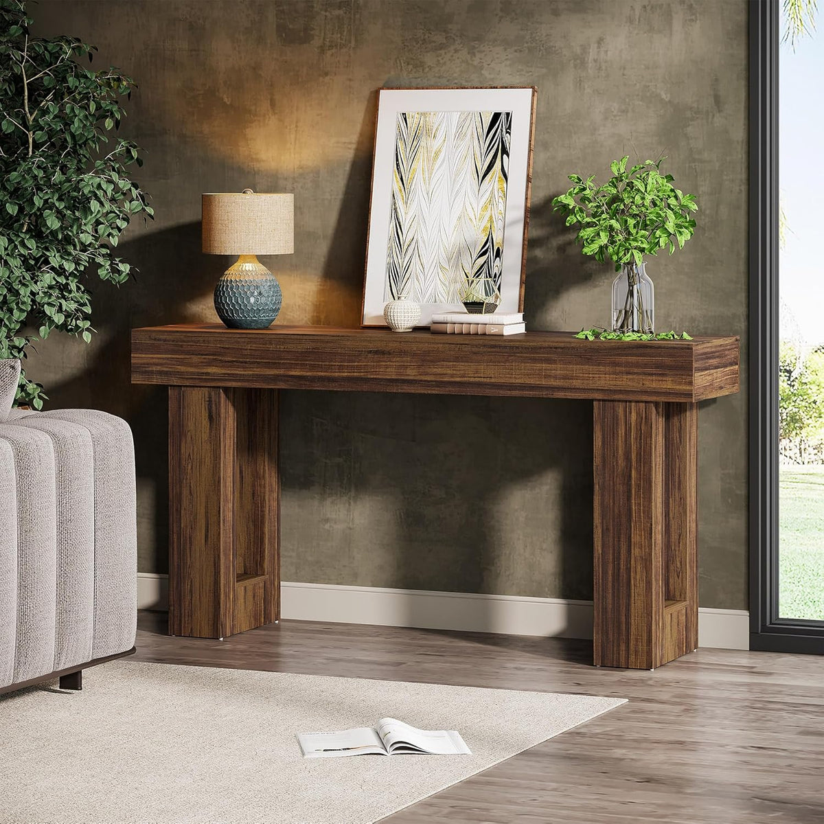 Tribesigns 63-Inch Long Console Table, Wooden Rectangular Sofa Table Behind The Couch, Farmhouse Entryway Table for Entrance, Hallway, Living Room (Rustic Brown)