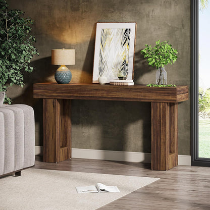 Tribesigns 63-Inch Long Console Table, Wooden Rectangular Sofa Table Behind The Couch, Farmhouse Entryway Table for Entrance, Hallway, Living Room (Rustic Brown)