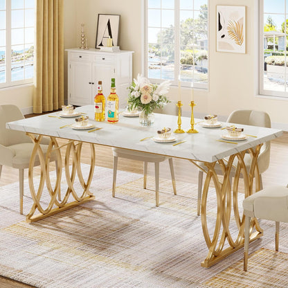 Tribesigns Modern Dining Table, 63" Large Kitchen Table for 4-6 People, Unique Rectangular Dinner Table Kitchen & Dining Room Furniture with Faux Marble Tabletop and Geometric Legs