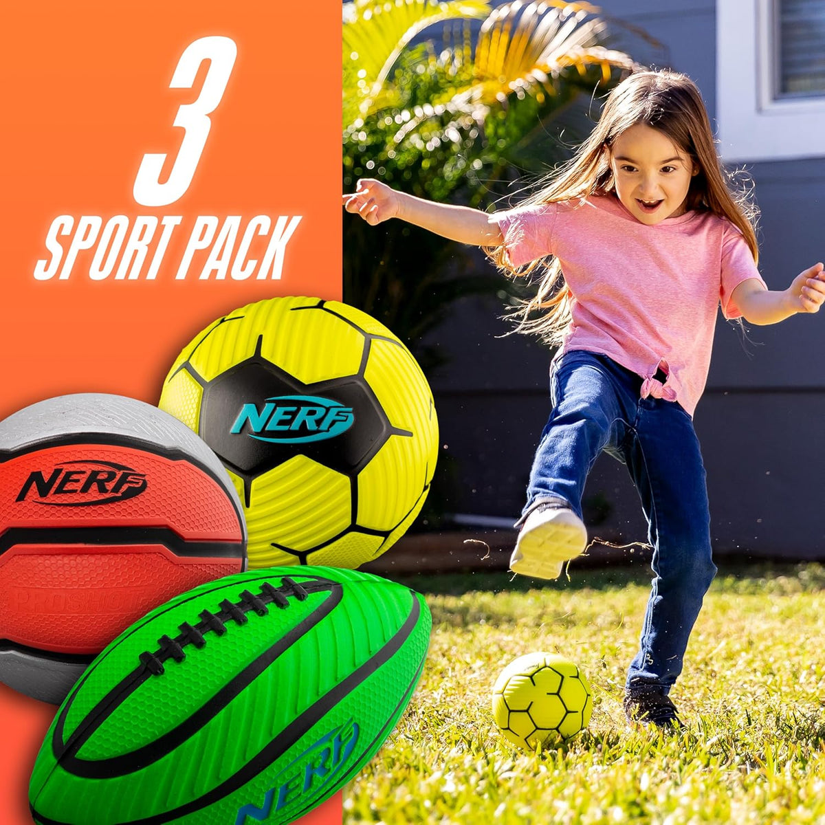 Nerf Mini Foam Sports Ball Set - Foam Football, Soccer Ball + Basketball Set Soft Foam Sports Set for Kids