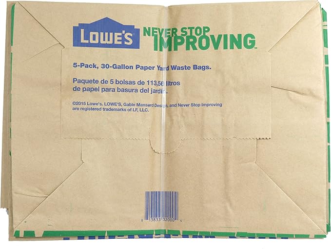 Lowe's 30 Gallon Heavy Duty Brown Paper Lawn and Refuse Bags for Home and Garden (10 Count), Large (LOWESLL)