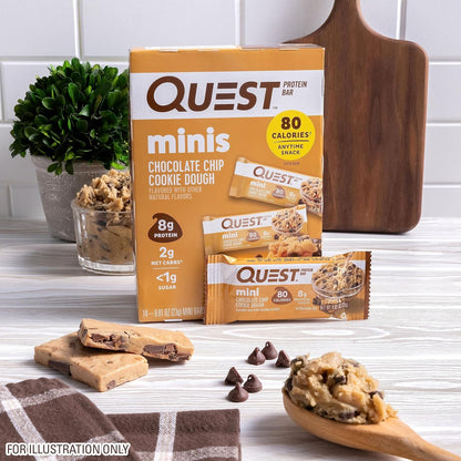 quest nutrition mini chocolate chip cookie dough protein bars 1g sugar 8g protein gluten free 14 count