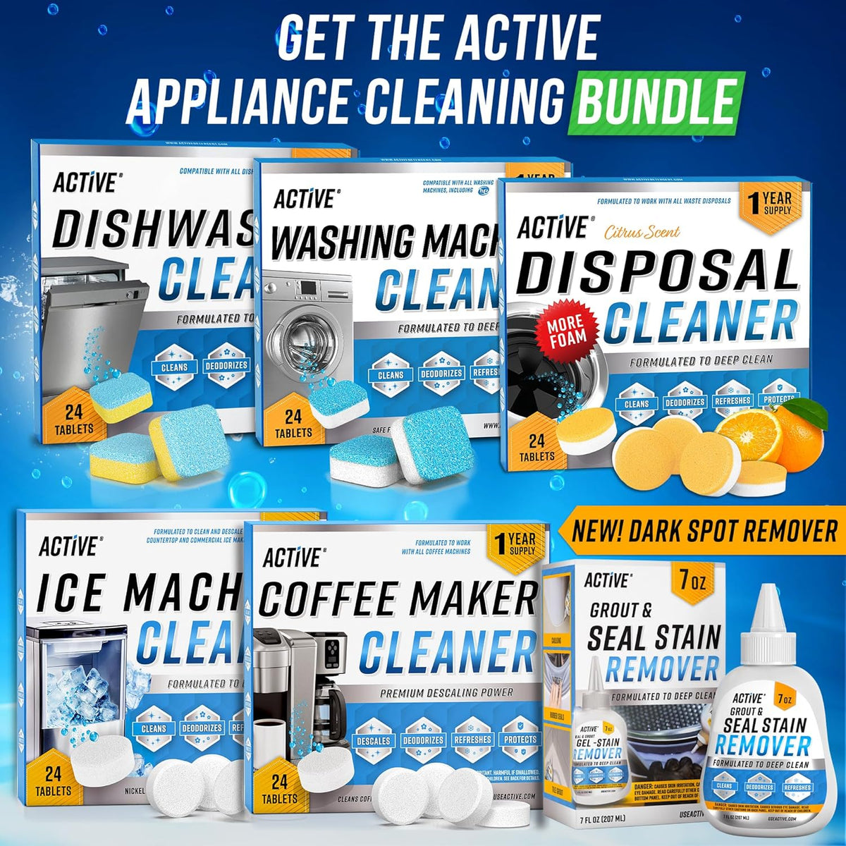 Garbage Disposal Cleaner Deodorizer Tablets - 24 Pack, New Powerful XL Foaming Tablet - Fresh Citrus Foam Sink Garburator Disposer Freshener, Natural Kitchen Drain Cleaning Care - 1 Year Supply - Rayz Mart