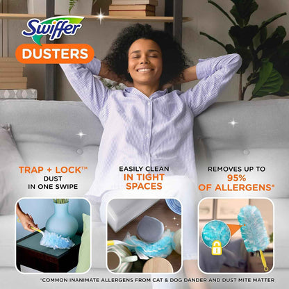 Swiffer TRAP + LOCK Dusters Starter Kit, Includes 1 Handle and 5 Dusters, Allergen-Grabbing Dusting