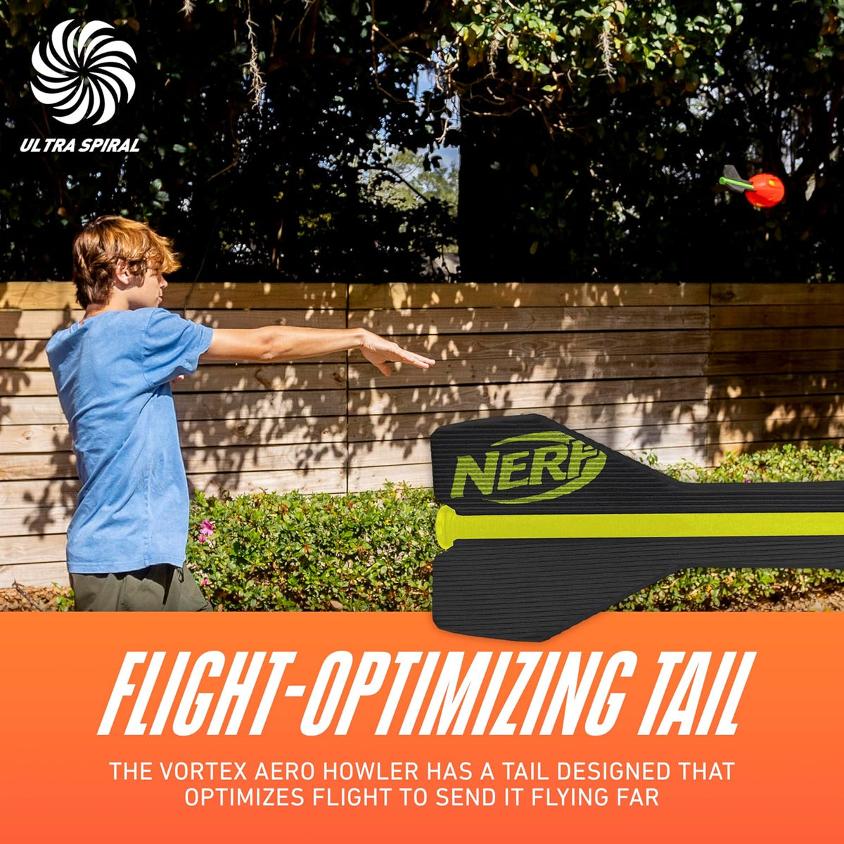 Nerf Vortex Aero Howler Foam Ball, Classic Long-Distance Football, Flight-Optimizing Tail, Whistling Sound, Indoor & Outdoor Fun, Christmas Stocking Stuffers for Kids