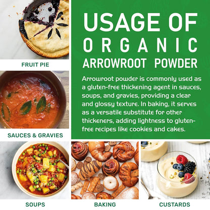 Jiva Organics Organic Arrowroot Flour (Powder) 2 Pound Bag - Raw, Non-GMO, Gluten Free