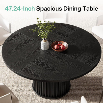 Tribesigns 47.24-Inch Black Round Dining Table for 4-6 People, Modern Fluted MDF + Metal Base Kitchen Table, Sturdy Circle Dining Room Furniture, Black