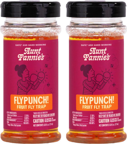 Aunt Fannie's FlyPunch Fruit Fly Trap for Indoor and Kitchen Use, Ready to Use, Made with Plant Based Ingredients, Safe Near Food, Each Bottle Lasts Up to 30 Days, Pack of 2