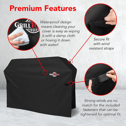 Heavy Duty BBQ Grill Cover for Outdoor Grill, 58 Inch – Waterproof, Weather Resistant, UV & Fade Resistant with Adjustable Straps – Gas Grill Cover for Weber, Genesis, Charbroil, etc. Black