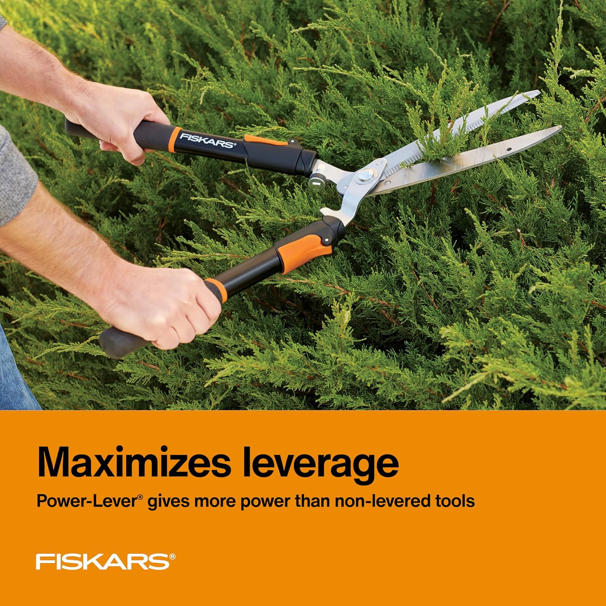 Fiskars Power-Lever Hedge Shears - 25"-33" Extendable Handle - Plant Cutting Scissors - Yard and Garden Tools - Orange/Black