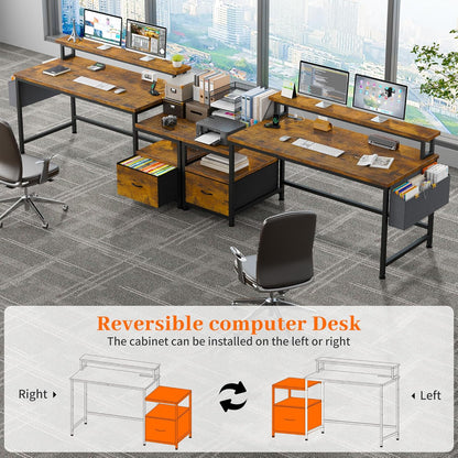 EnHomee 57" Office Desk with Drawers and Printer Space,Computer Desk with Power Outlets,Home Office Desks with File Drawers Cabinet,Study and Gaming Desk with Shelves Monitor Stand,Rustic Brown