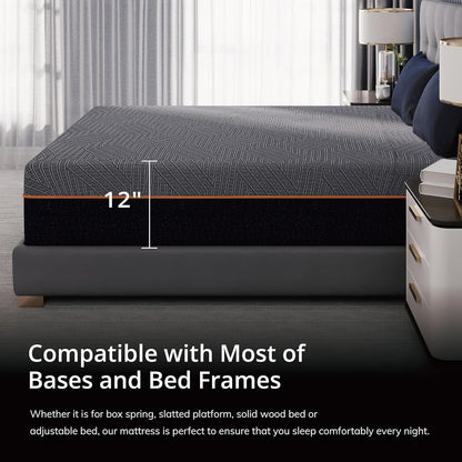 EGOHOME 12 Inch King Memory Foam Mattress for Back Pain, Cooling Copper Gel Bed in a Box, Foam Made in USA, CertiPUR-US Certified, Therapeutic Medium Firm, 76x80x12 Black