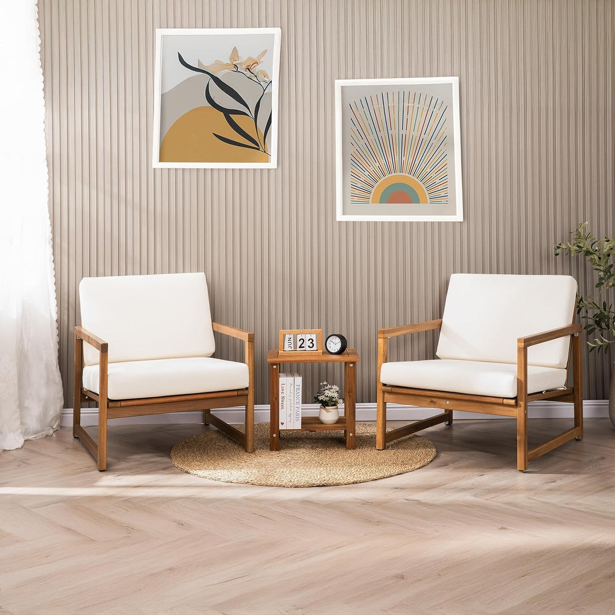 Double Adirondack Side Table, Weather-Resistant Rectangular End Table for Patio, Garden, Lawn, and Living Room. Ideal as a Stylish Indoor and Outdoor Side Table Companion, Natural