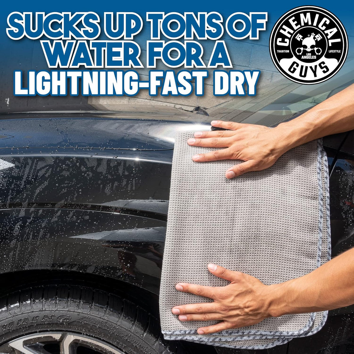 Chemical Guys Waffle Weave Gray Matter Microfiber Drying Towel - 25" x 36", 70/30 Blend Microfiber Towel with Silk Edging for Scratch-Free Car Drying, Ultra Absorbent and Safe for All Surfaces