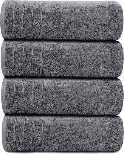 Tens Towels Pack of 4 Extra Large Bath Towels 30 x 60 Inches, 100% Cotton, Larger & Lighter Weight, Quicker to Dry, Super Soft and Absorbent, Perfect for Bathroom, Dark Grey