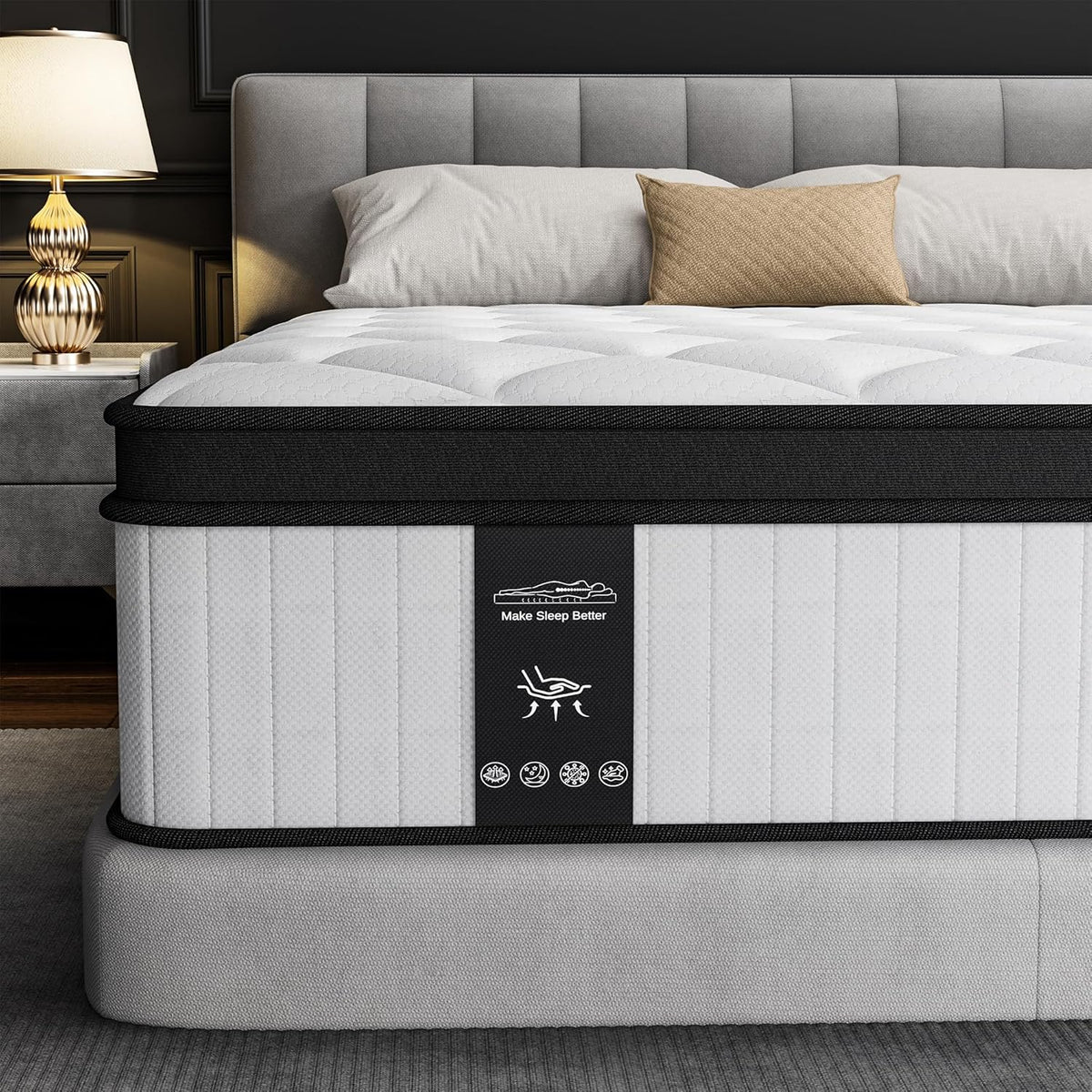 12 Inch King Size Mattress - 2025 Upgraded Hybrid Cooling Gel Memory Foam & Pocket Coils, Medium Firm Mattress in a Box for Back Neck Pain Relief, Motion Isolation, Edge Support, Breathable, White