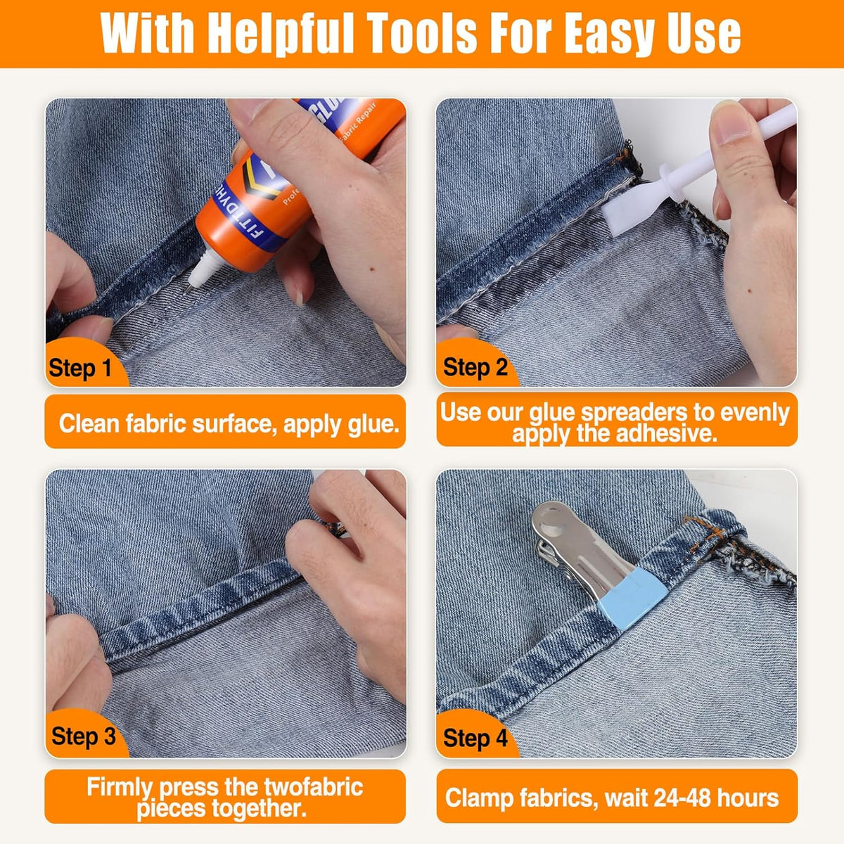 Fabric Glue Permanent, 60 ML Washable Clear Clothing Glue, Super Fabric Adhesive for Rhinestones, Patches, Clothes, Denim, Leather, Polyester, Fabrics, Doll Repair, Flannel, Cotton