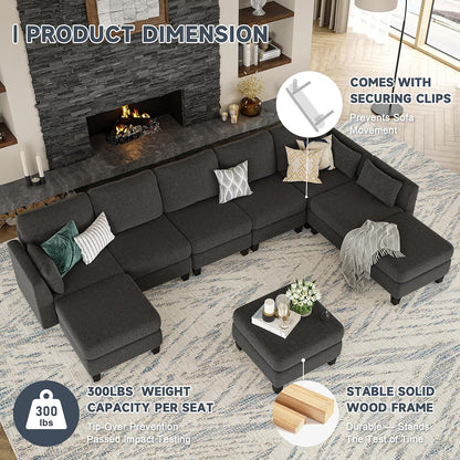 Modular Sectional Sofa, Convertible U Shaped Sofa Couch with High Density Memory Foam, 6 Seat Comfy Modular Sofa Couch for Living Room, Modern U Shaped Sectional Sofa, Dimgrey