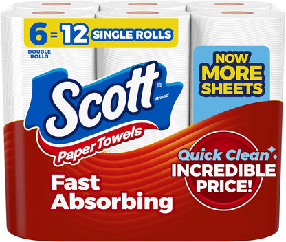 Scott Paper Towels, Choose-A-Sheet, 6 Double Rolls - Rayz Mart